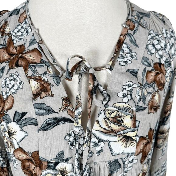 Natural Life Amelia Maxi Dress V-neck Gray Rose floral Crinkle Boho Size L NWT - Picture 11 of 11